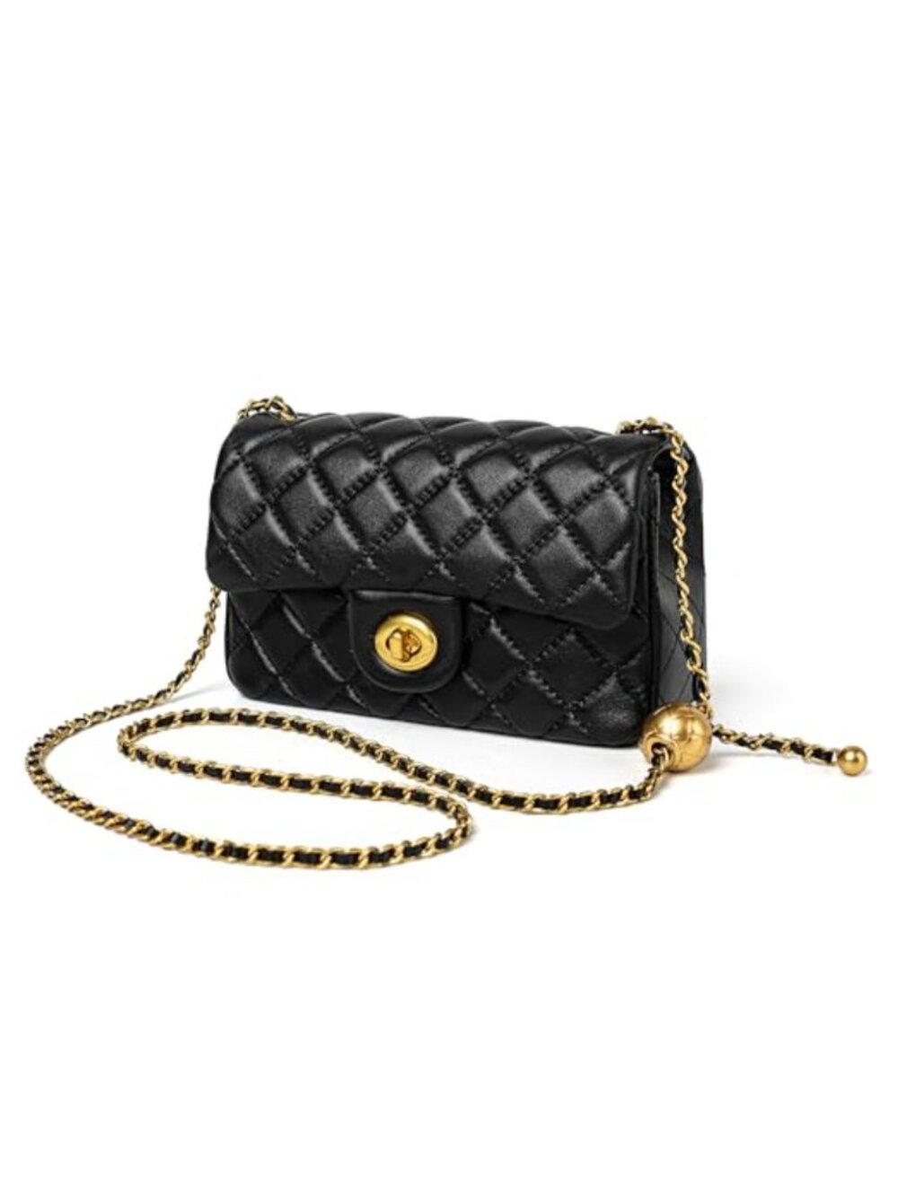Small Quilted Lambskin Crossbody Purse Twist Lock Chain Strap